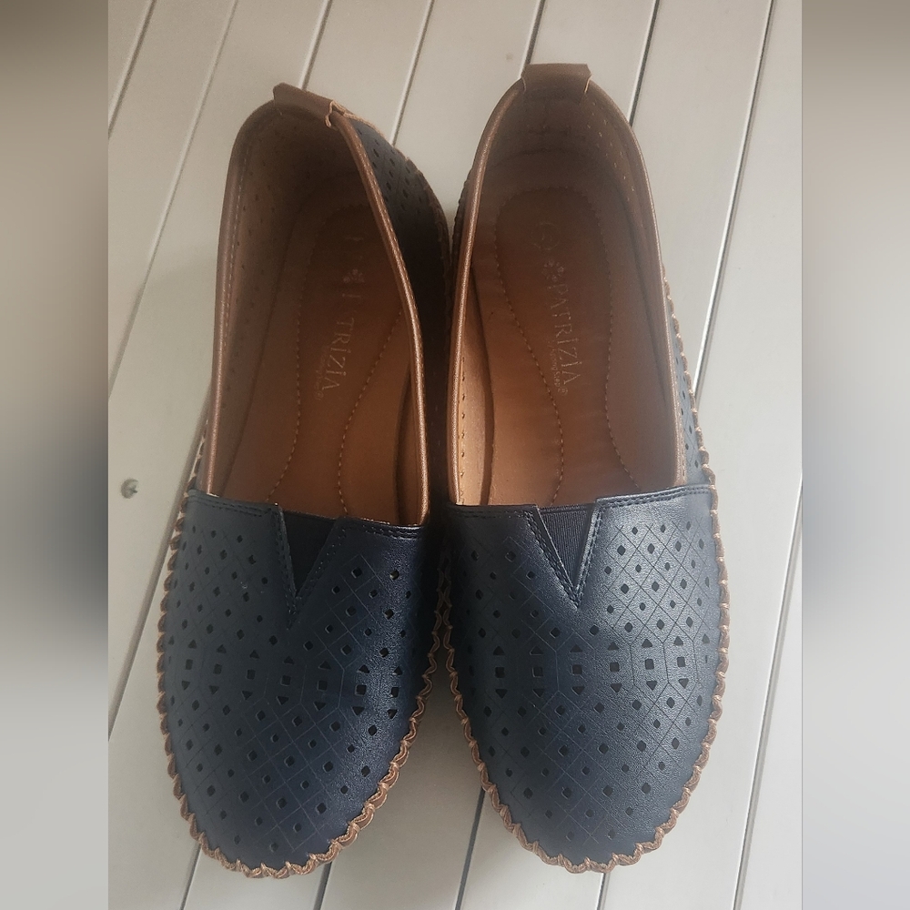 Patrizia By Spring Step Navy Perforated Loafers. Size:8